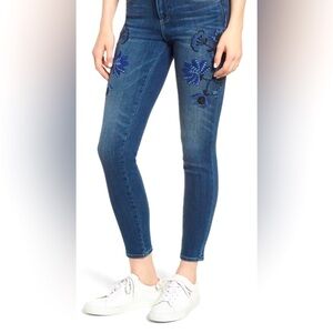 CeCe by Cynthia Steffe Blue Floral Embroidered Skinny Ankle Jeans 4 27